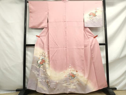 平和屋着物■訪問着　屏風草花文　暈し染め　金銀彩　正絹　逸品　DABF4832qa