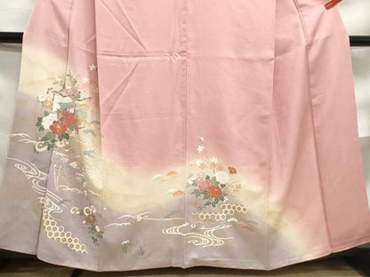 平和屋着物■訪問着　屏風草花文　暈し染め　金銀彩　正絹　逸品　DABF4832qa