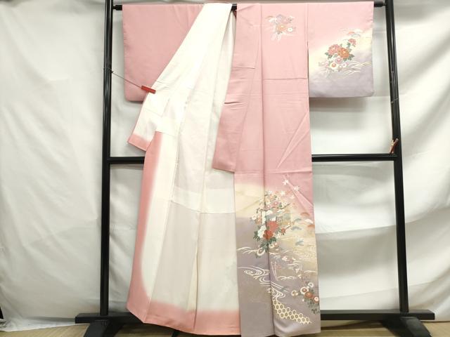 平和屋着物■訪問着　屏風草花文　暈し染め　金銀彩　正絹　逸品　DABF4832qa