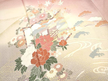 平和屋着物■訪問着　屏風草花文　暈し染め　金銀彩　正絹　逸品　DABF4832qa