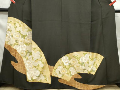 平和屋着物■豪華黒留袖　駒刺繍　菊尽くし　金彩　正絹　逸品　DABF4861qa