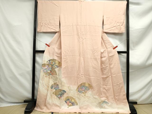 平和屋着物■豪華色留袖　寿光織　檜扇人物花文　暈し染め　金糸　ロング丈　正絹　逸品　DABF4864qa
