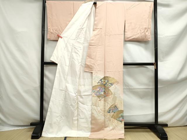 平和屋着物■豪華色留袖　寿光織　檜扇人物花文　暈し染め　金糸　ロング丈　正絹　逸品　DABF4864qa