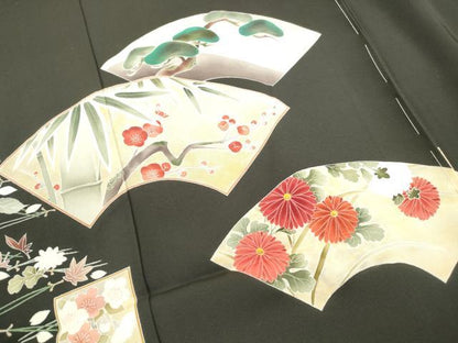 平和屋着物■京友禅作家　倉田泰波　黒留袖　地紙花文　松竹梅　仮絵羽　正絹　逸品　未使用　DABF4869qa