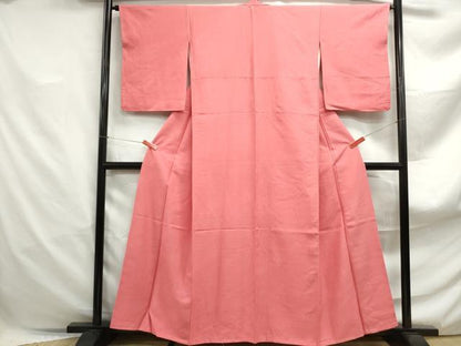 平和屋着物■上質な色無地　流水地紋　甚三紅色　正絹　逸品　DABF4880qa
