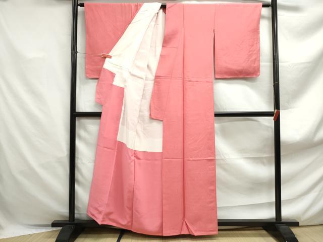 平和屋着物■上質な色無地　流水地紋　甚三紅色　正絹　逸品　DABF4880qa