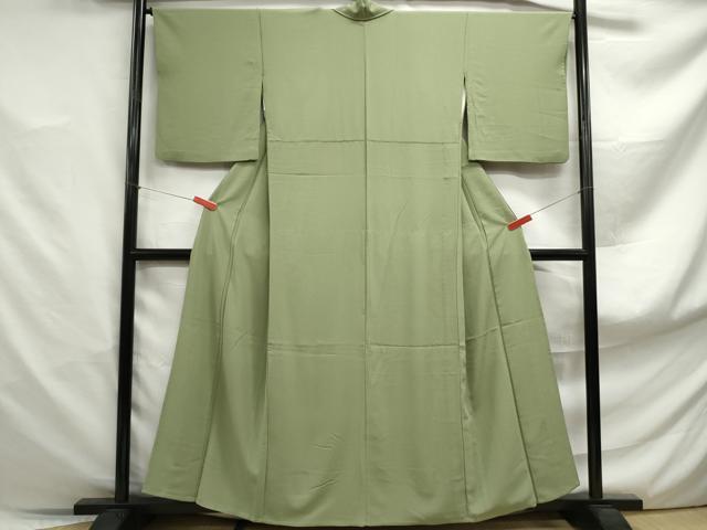 平和屋着物■上質な色無地　若葉色　胴抜き仕立て　正絹　逸品　DABF4884qa