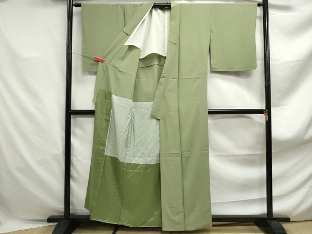 平和屋着物■上質な色無地　若葉色　胴抜き仕立て　正絹　逸品　DABF4884qa