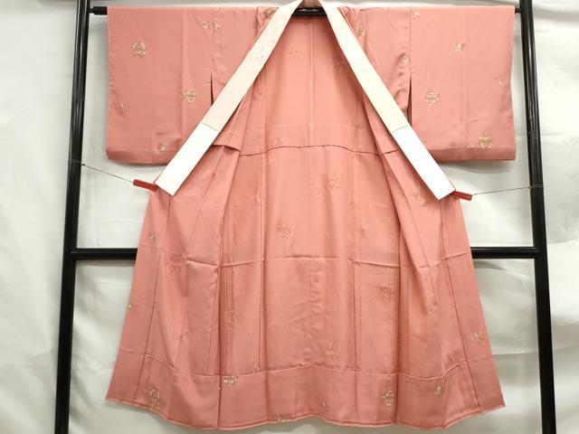 平和屋着物■長襦袢　無双仕立て　向かい鳥花文　金彩　半衿刺繍　正絹　逸品　DABF4885qa