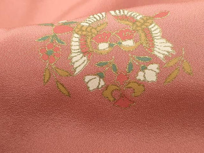 平和屋着物■長襦袢　無双仕立て　向かい鳥花文　金彩　半衿刺繍　正絹　逸品　DABF4885qa