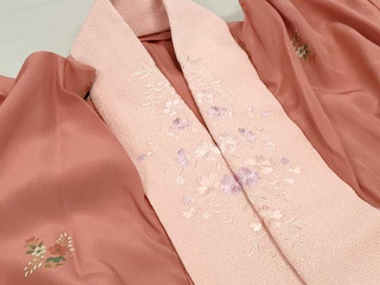 平和屋着物■長襦袢　無双仕立て　向かい鳥花文　金彩　半衿刺繍　正絹　逸品　DABF4885qa