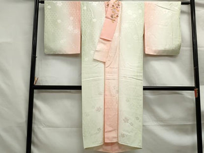 平和屋着物■長襦袢　袷　舞梅地紋　暈し染め　半衿刺繍　正絹　逸品　DABF4886qa
