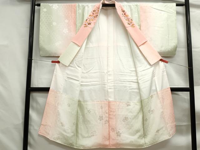 平和屋着物■長襦袢　袷　舞梅地紋　暈し染め　半衿刺繍　正絹　逸品　DABF4886qa