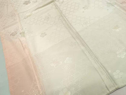 平和屋着物■長襦袢　袷　舞梅地紋　暈し染め　半衿刺繍　正絹　逸品　DABF4886qa