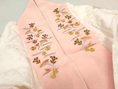 平和屋着物■長襦袢　袷　舞梅地紋　暈し染め　半衿刺繍　正絹　逸品　DABF4886qa