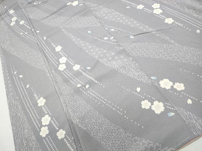 平和屋着物■上質な小紋　舞桜文　鬼しぼ縮緬　正絹　逸品　DABF4889qa