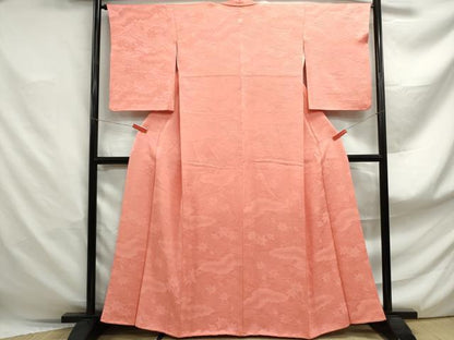 平和屋着物■上質な色無地　楓風景地紋　甚三紅色　正絹　逸品　DABF4892qa