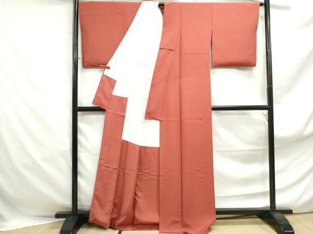 平和屋着物■上質な色無地　銀朱色　正絹　逸品　DABF4901qa