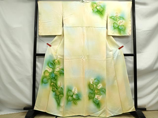 平和屋着物■訪問着　手描き　草花文　暈し染め　正絹　逸品　DABF4915qa