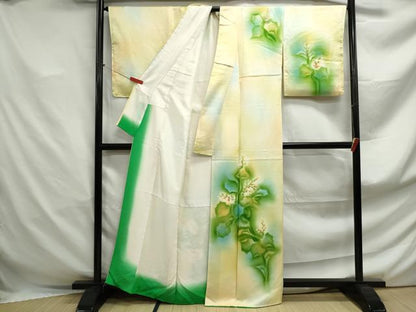 平和屋着物■訪問着　手描き　草花文　暈し染め　正絹　逸品　DABF4915qa