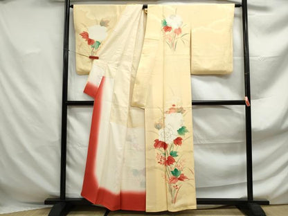 平和屋着物■訪問着　手描き　駒刺繍　草花文　正絹　逸品　DABF4917qa