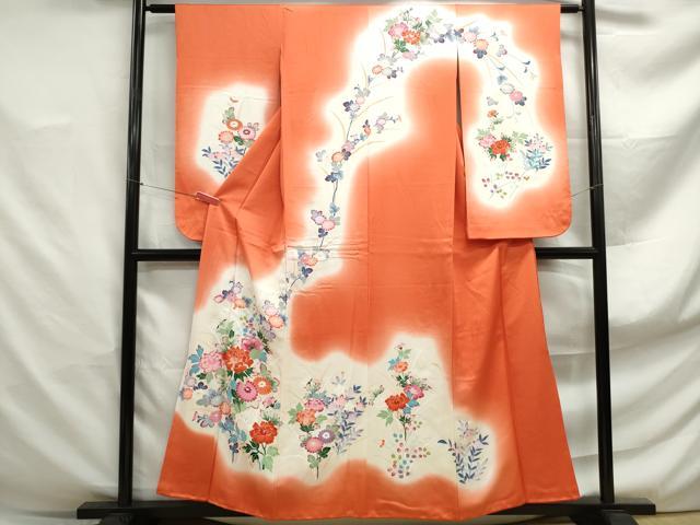 平和屋着物■小振袖　二尺袖　草花文　暈し染め　正絹　逸品　DAAQ4554qam