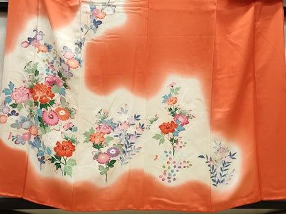 平和屋着物■小振袖　二尺袖　草花文　暈し染め　正絹　逸品　DAAQ4554qam