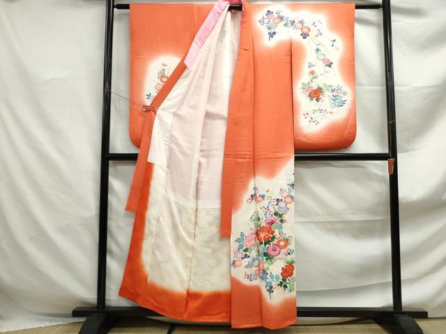 平和屋着物■小振袖　二尺袖　草花文　暈し染め　正絹　逸品　DAAQ4554qam