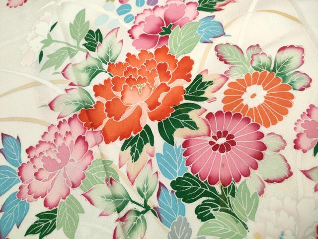 平和屋着物■小振袖　二尺袖　草花文　暈し染め　正絹　逸品　DAAQ4554qam