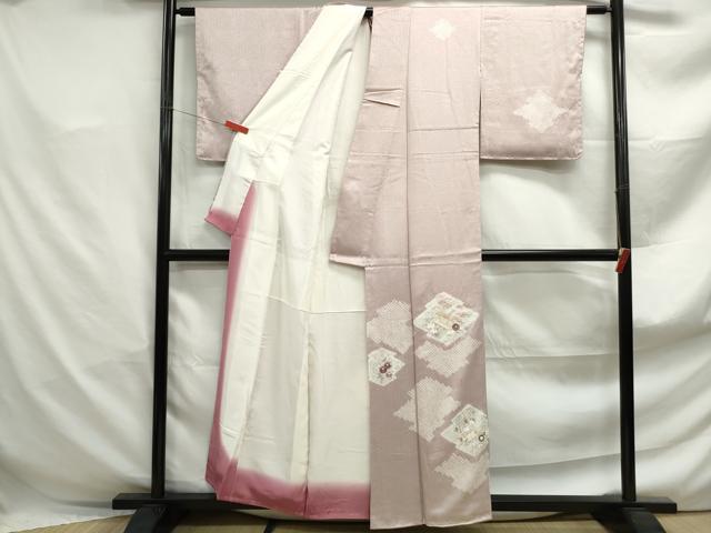 平和屋着物■訪問着　絞り　刺繍　松皮菱花文　銀彩　正絹　逸品　DABF4920qa