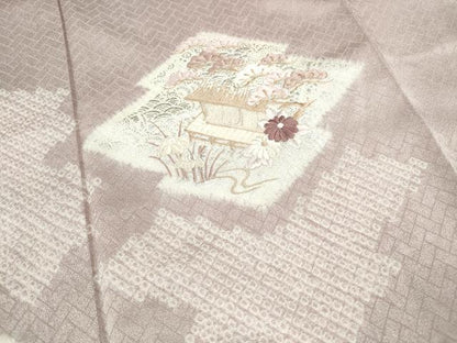 平和屋着物■訪問着　絞り　刺繍　松皮菱花文　銀彩　正絹　逸品　DABF4920qa