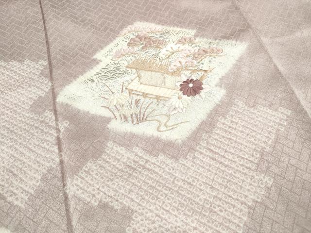 平和屋着物■訪問着　絞り　刺繍　松皮菱花文　銀彩　正絹　逸品　DABF4920qa