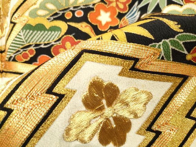 平和屋着物■豪華黒留袖　駒刺繍　松皮菱花鳥文　金彩　正絹　逸品　DABF4921qa