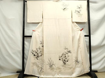 平和屋着物■訪問着　手描き　流水枝花文　正絹　逸品　DABF4923qa