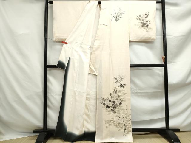 平和屋着物■訪問着　手描き　流水枝花文　正絹　逸品　DABF4923qa
