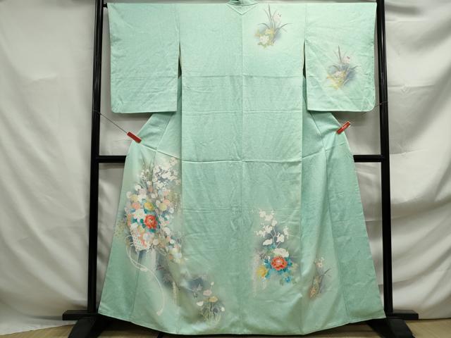 平和屋着物■訪問着　刺繍　扇面花文　暈し染め　正絹　逸品　DABF4924qa