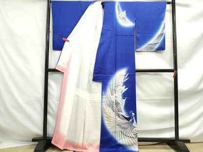 平和屋着物■訪問着　孔雀　辻が花文　暈し染め　銀彩　正絹　逸品　DABF4925qa
