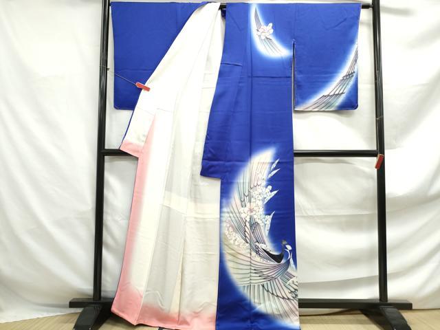 平和屋着物■訪問着　孔雀　辻が花文　暈し染め　銀彩　正絹　逸品　DABF4925qa