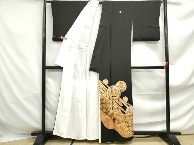 平和屋着物■豪華黒留袖　駒刺繍　向かい鳥更紗花文　金銀彩　正絹　逸品　DABF4926qa