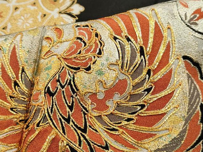 平和屋着物■豪華黒留袖　駒刺繍　向かい鳥更紗花文　金銀彩　正絹　逸品　DABF4926qa