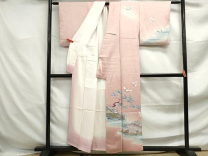 平和屋着物■訪問着　飛鶴風景文　暈し染め　金銀彩　正絹　逸品　DABF4927qa