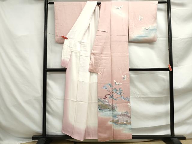 平和屋着物■訪問着　飛鶴風景文　暈し染め　金銀彩　正絹　逸品　DABF4927qa