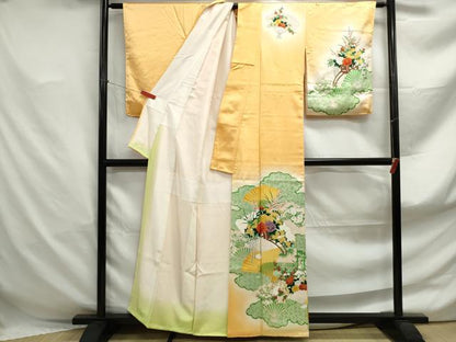 平和屋着物■訪問着　扇面草花文　暈し染め　正絹　逸品　DABF4929qa