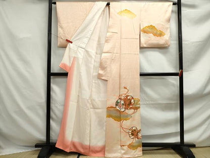 平和屋着物■訪問着　駒刺繍　鼓花文　暈し染め　金銀彩　正絹　逸品　DABF4930qa