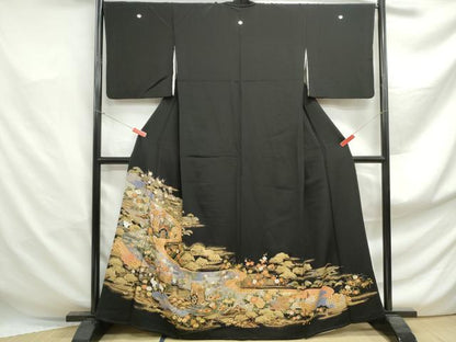 平和屋着物■豪華黒留袖 浜松文 鶴 金彩 正絹 逸品 DABF4934qa