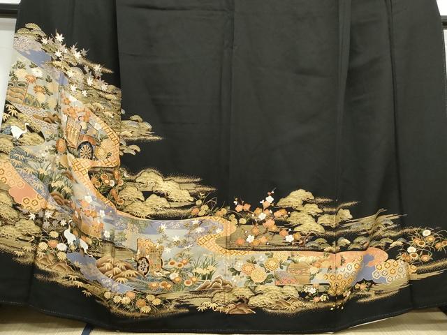 平和屋着物■豪華黒留袖 浜松文 鶴 金彩 正絹 逸品 DABF4934qa
