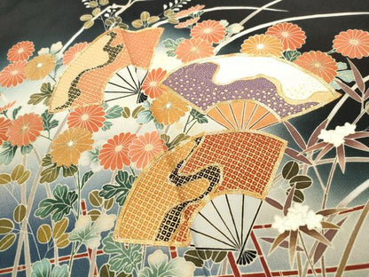 平和屋着物■豪華黒留袖 作家物 駒刺繍 立波扇面花文 暈し染め 金彩 正絹 逸品 DABF4938qa