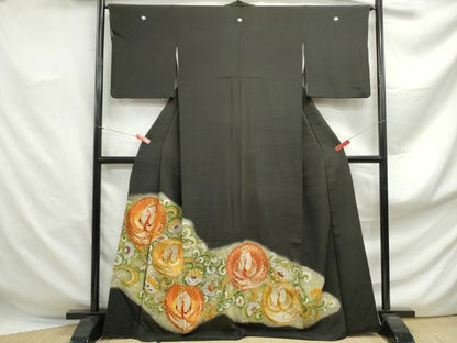 平和屋着物■豪華黒留袖 駒刺繍 更紗花鳥文 金銀彩 正絹 逸品 DABF4940qa