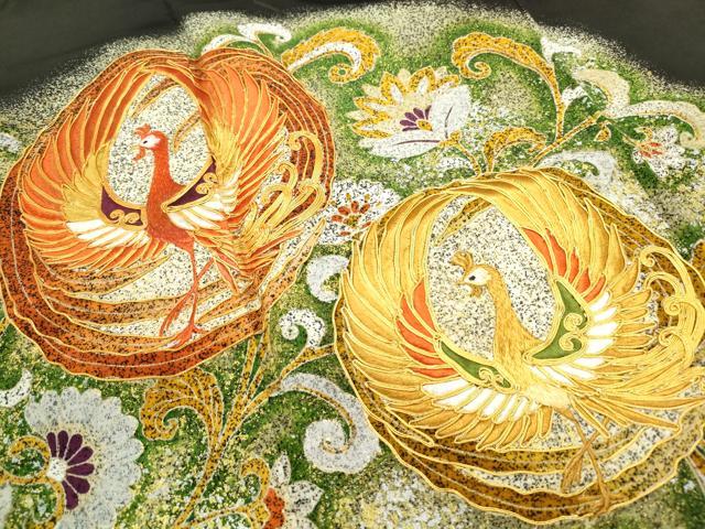 平和屋着物■豪華黒留袖 駒刺繍 更紗花鳥文 金銀彩 正絹 逸品 DABF4940qa