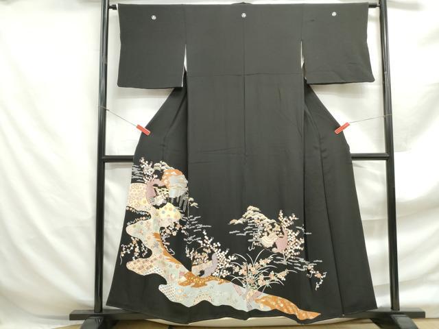 平和屋着物□豪華黒留袖 刺繍 雪輪花鳥文 金彩 正絹 逸品 DABF4944qa